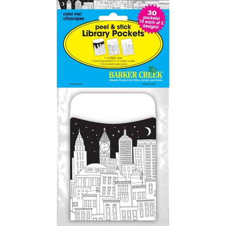 Barker Creek Color Me! Cityscapes Peel & Stick Library Pockets, Multi-Designs, 30/Pack 1244